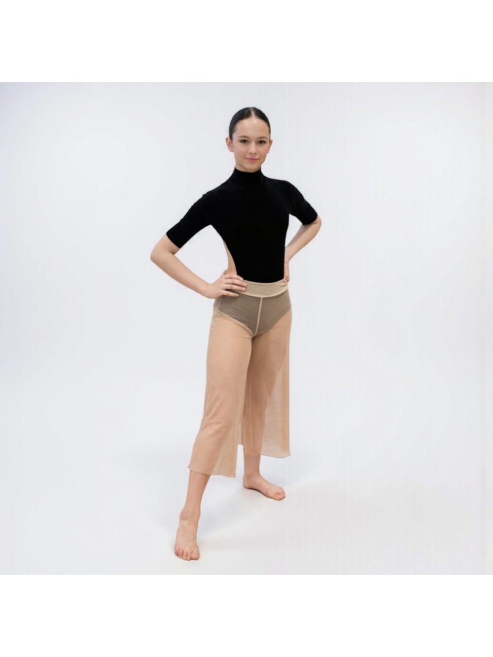Annie Sutter Girl's Custom Dance Costume Black Leo with Mesh Pants in size 12-14